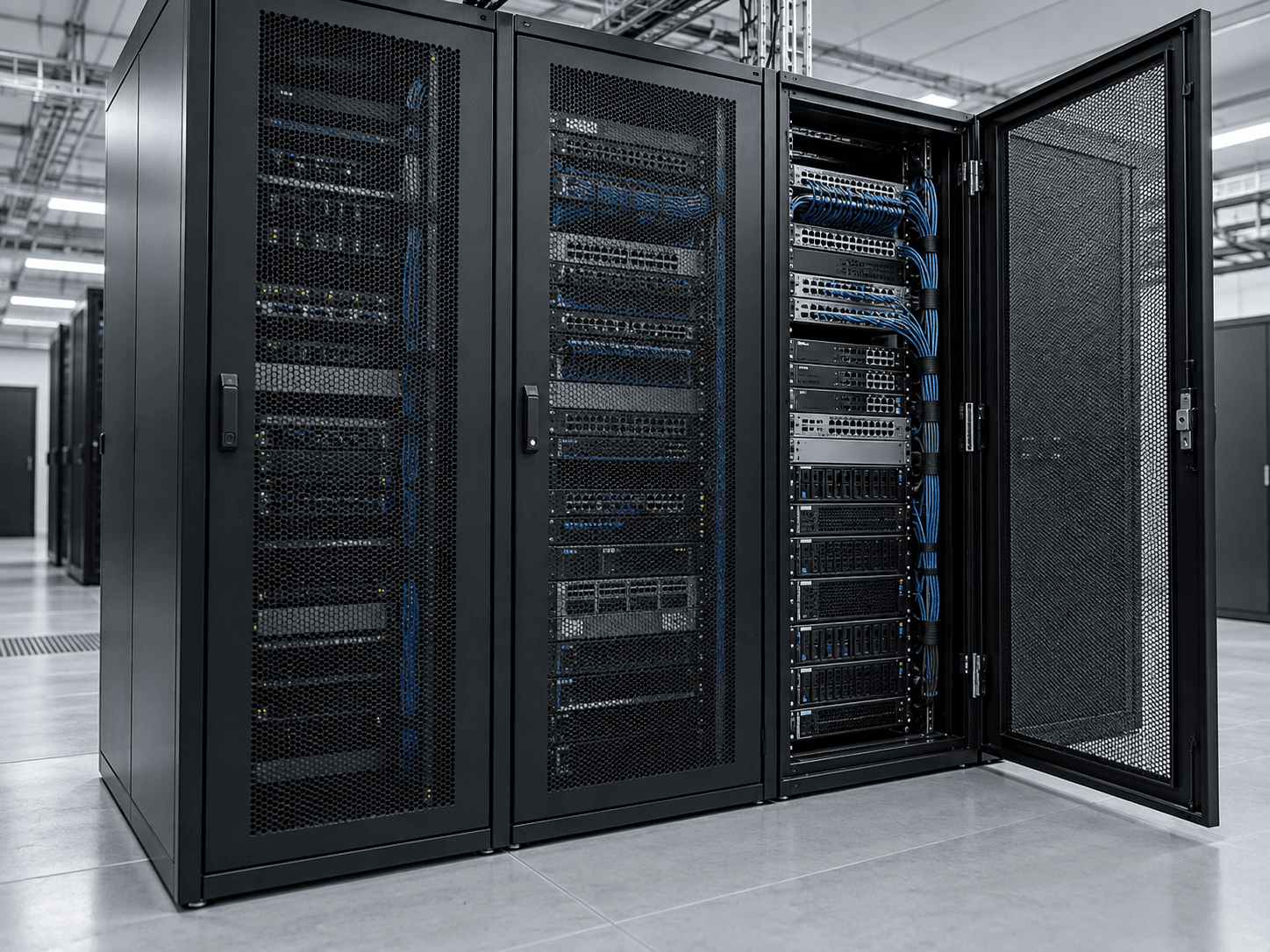 Gabinetes de comunicaciones en una sala técnica